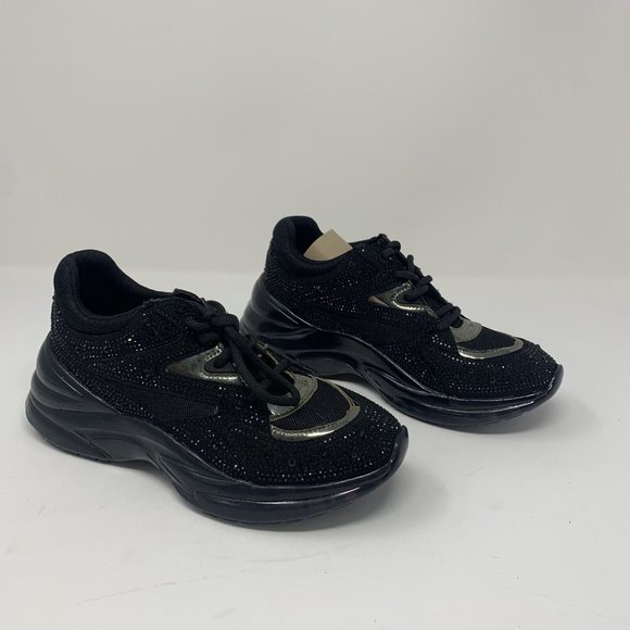 Guess GW Circa‎ Sneakers Women's 5.5M Black Faux Suede Embellished Lace Up S0530 - Picture 1 of 9